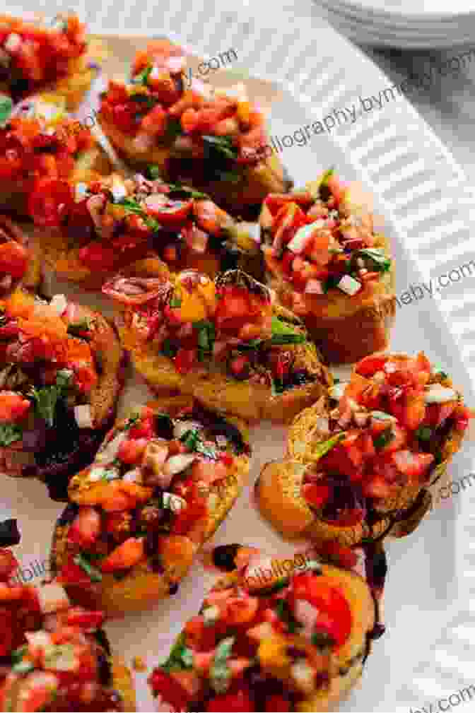 A Plate Of Colorful Bruschetta With Cherry Tomatoes And Basil FRIENDS Inspired Recipes To Cook With Friends: Taste The Joy And Delicious With Your Favorite